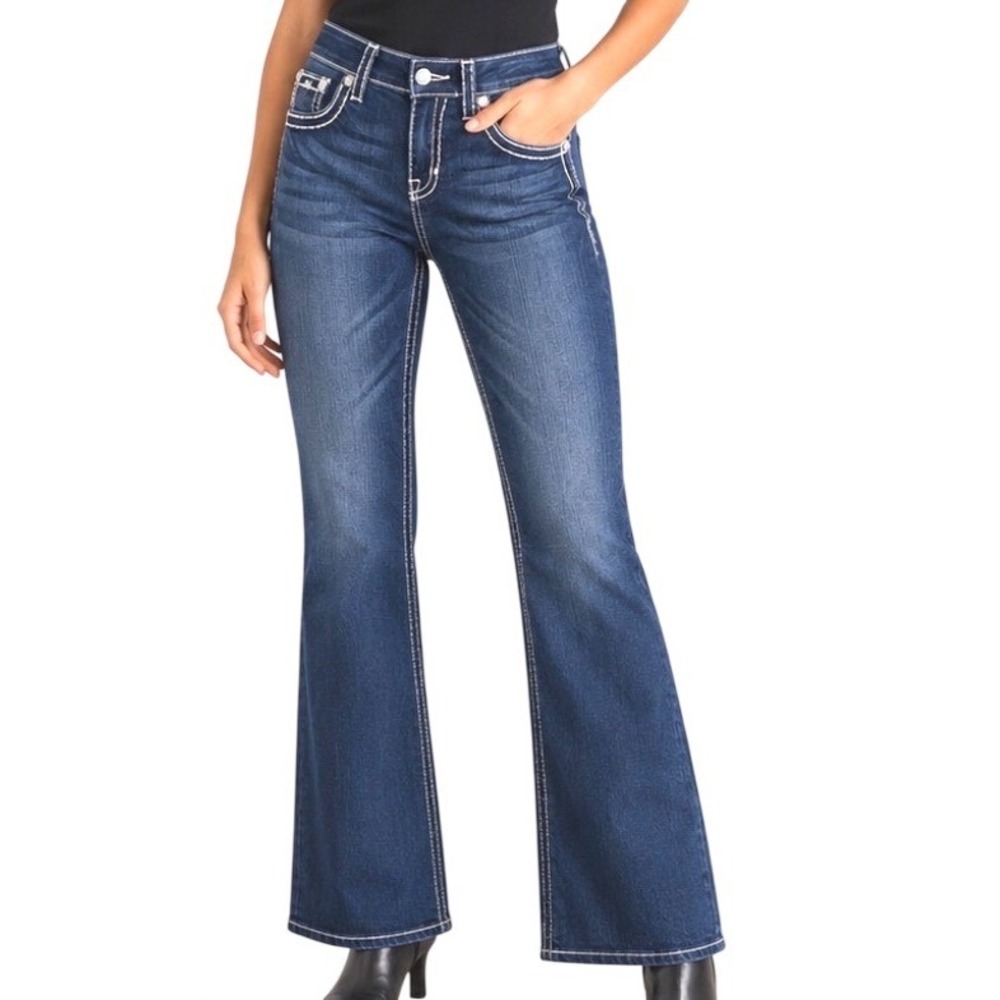 Miss Me Women Blue Bootcut 28 Rhinestone Embellished Flap Pocket JS5014B58 Jeans